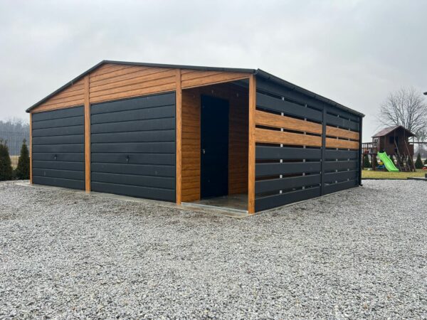 Garaż blaszany podwójny + wiata 7m x 6m
