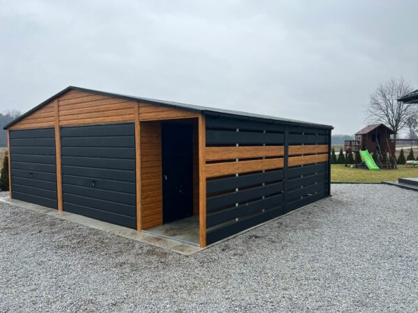 Garaż blaszany podwójny + wiata 7m x 6m