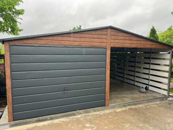 Garaż blaszany z wiatą 6m x 6m