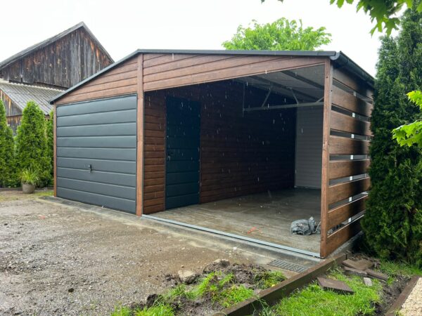 Garaż blaszany z wiatą 6m x 6m