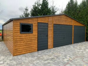 Garaż blaszany podwójny z pom .gospodarczym 9m x 6m